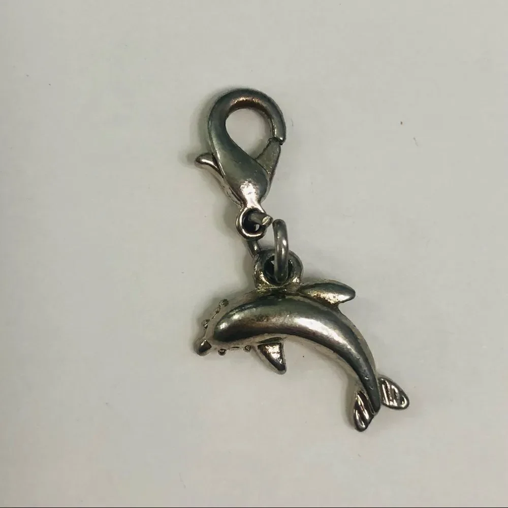 dolphin charm silver‎ tone lobster claw closure dangle charm summer beach
